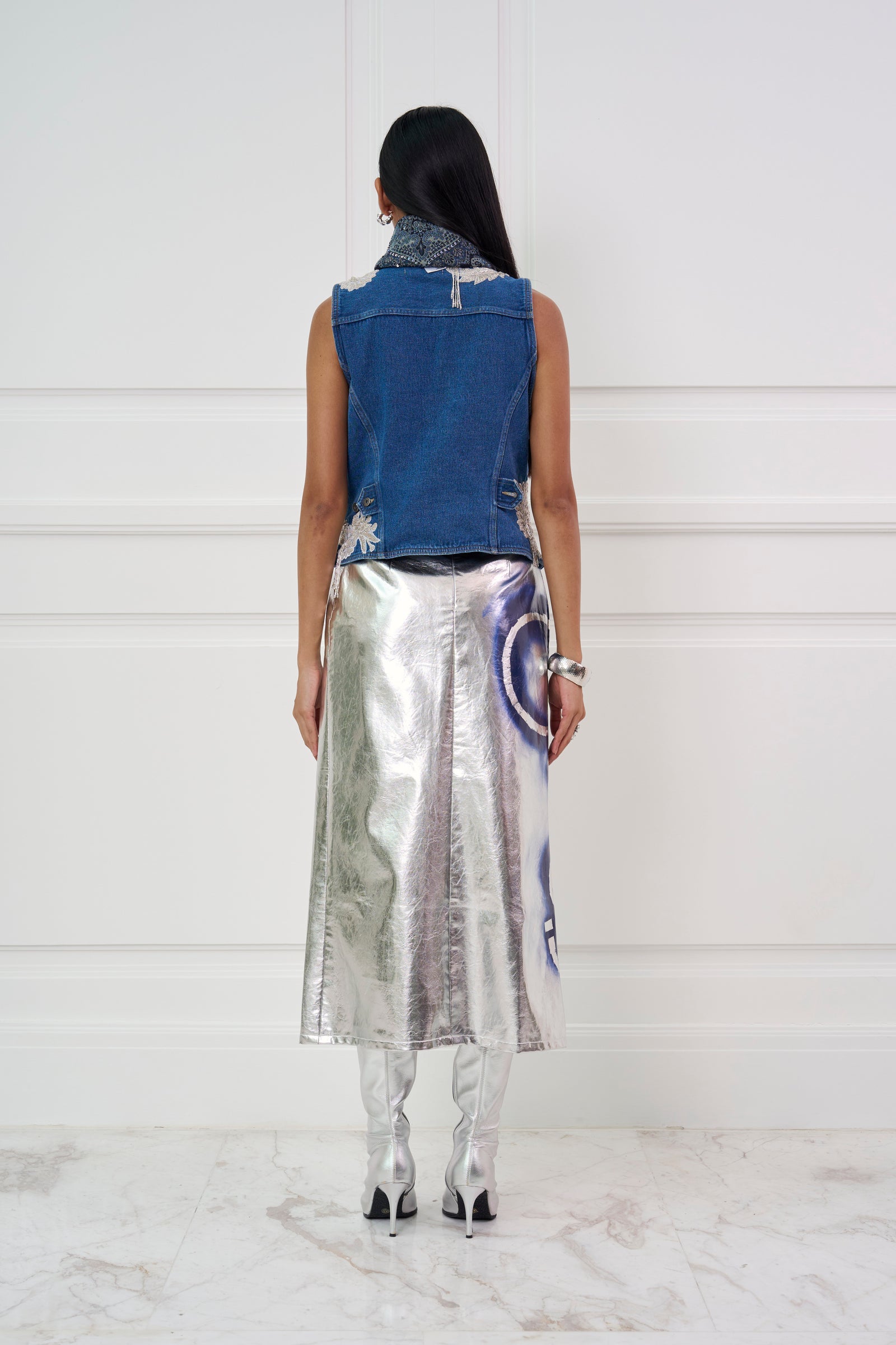 HAND-PAINTED METALLIC LEATHER SKIRT