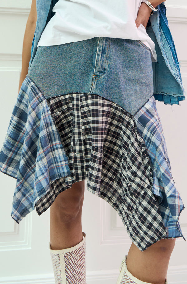 UPCYCLED FLANNEL ASYMMETRICAL SKIRT